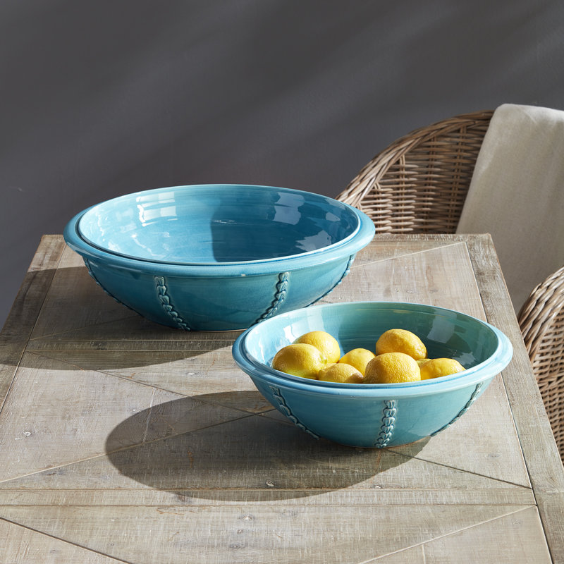 Handcrafted Blue Ceramic Decorative Bowl, 15-inch