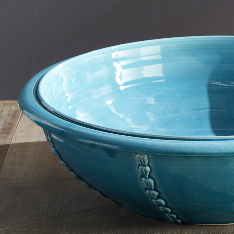 Handcrafted Blue Ceramic Decorative Bowl, 15-inch