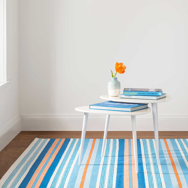 Navy and White Handwoven Cotton Stripe Rug, 2' x 3'