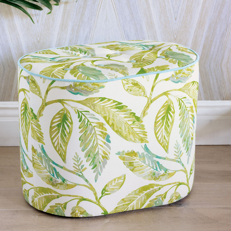Namale Botanical Green and White Fabric Oval Ottoman