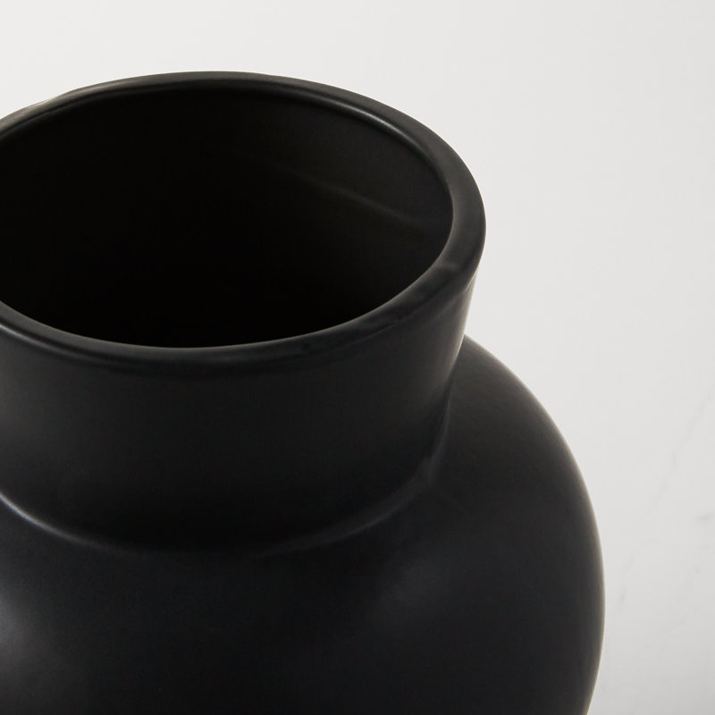 Matte Black Trumpet Ceramic Decorative Table Vase