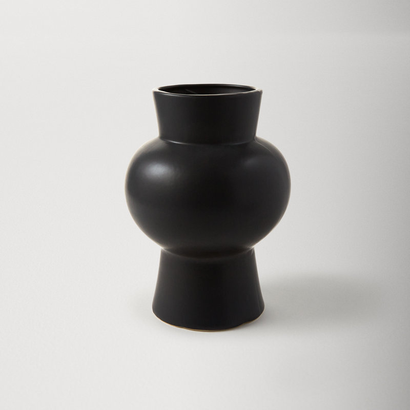 Matte Black Trumpet Ceramic Decorative Table Vase