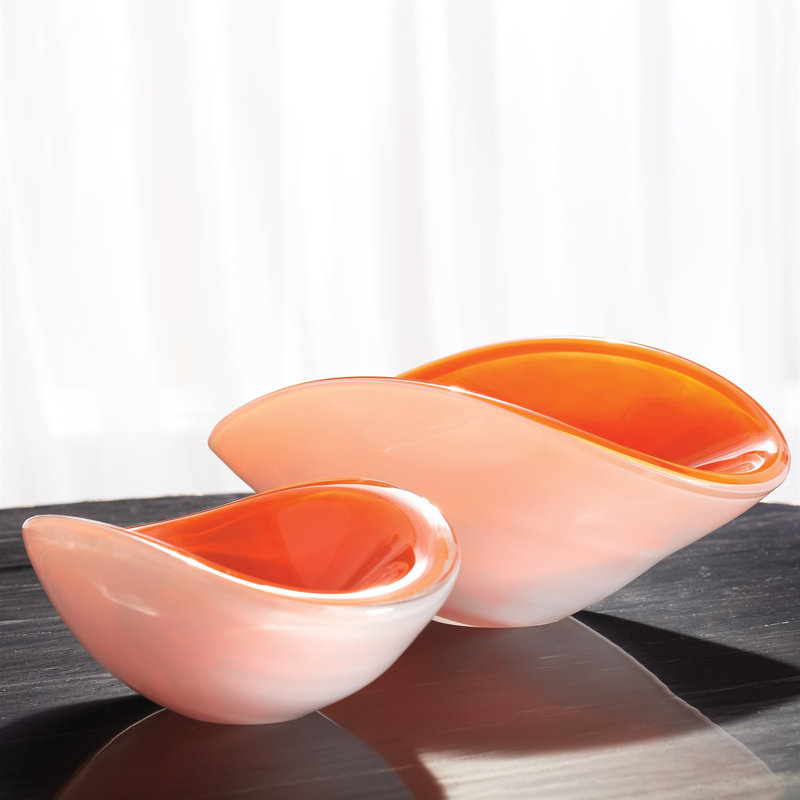 Handcrafted Pinched Orange Glass Bowl - 4.25" H x 10.5" W