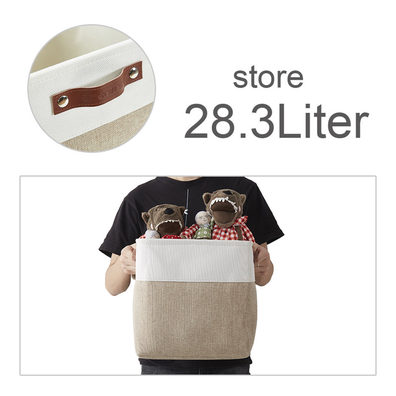 Beige and White Rectangular Fabric Storage Bins with Handles