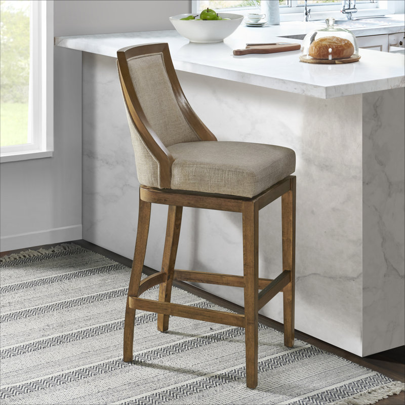 Ellie Brown Wood and Linen Swivel Bar Stool