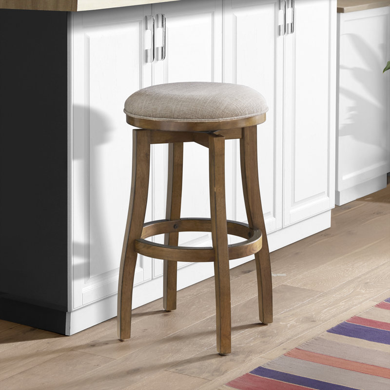 Classic 26'' Brown Rubberwood Swivel Backless Bar Stool