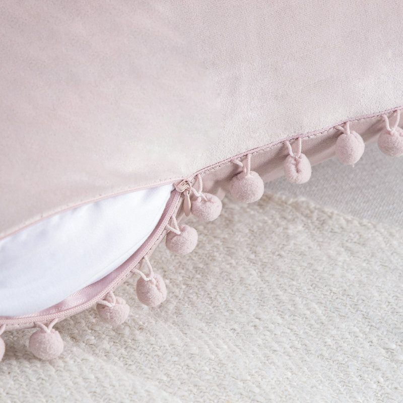 Light Pink Velvet Pom Pom Throw Pillow Set