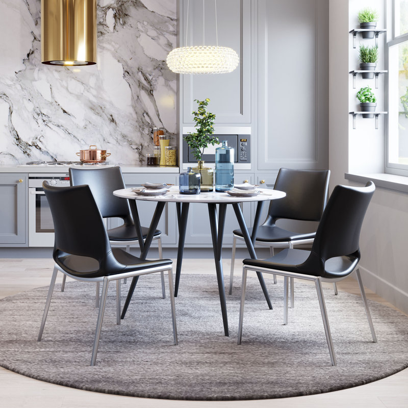 High Black Metal Retro Dining Side Chair Set