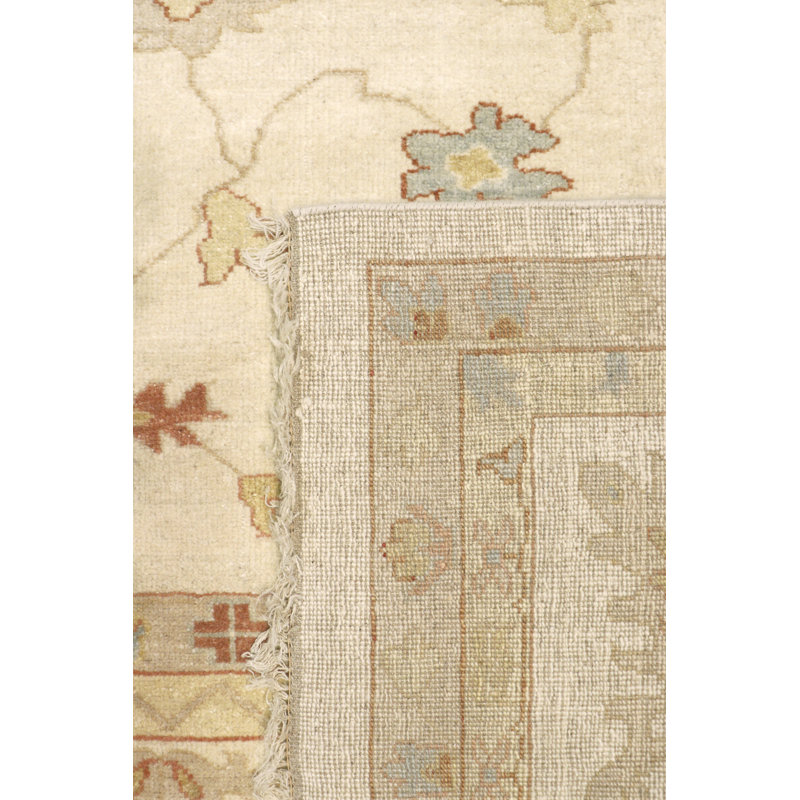 Elegant Ivory Floral Hand-Knotted Wool Rug - 12' 1" x 17' 2"