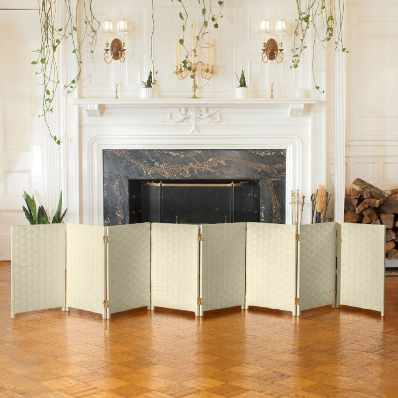 2 Ft. Tall Cream Woven Fiber Folding Screen - 8 Panel