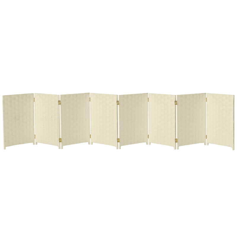 2 Ft. Tall Cream Woven Fiber Folding Screen - 8 Panel