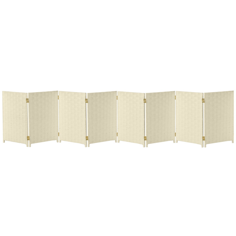 2 Ft. Tall Cream Woven Fiber Folding Screen - 8 Panel