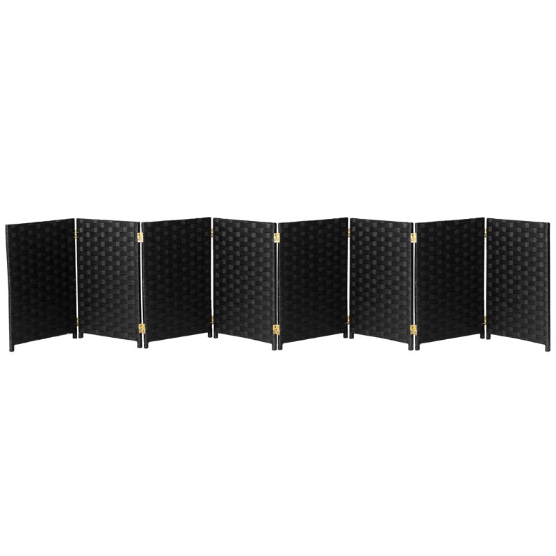 2 Ft Black Woven Fiber 8 Panel Folding Screen
