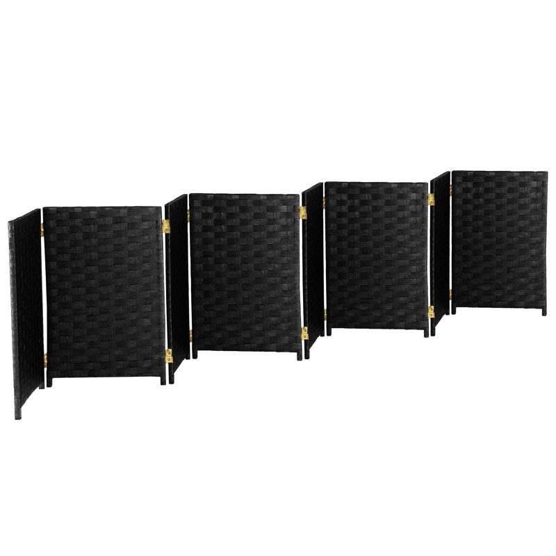 2 Ft Black Woven Fiber 8 Panel Folding Screen