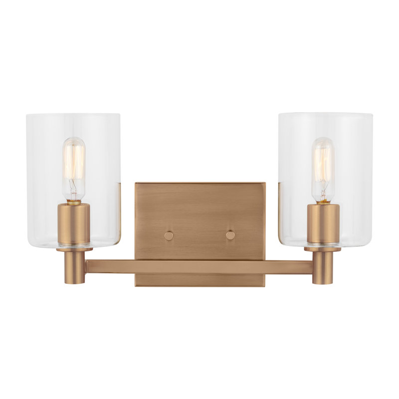 Satin Brass Cylinder 2-Light Clear Glass Bath Vanity