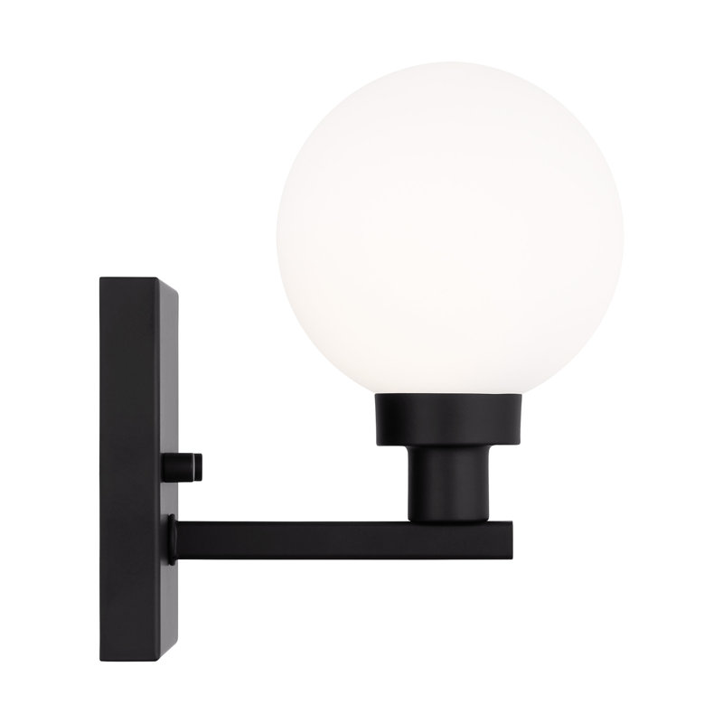Clybourn Midnight Black Industrial Wall Sconce with Milk Glass