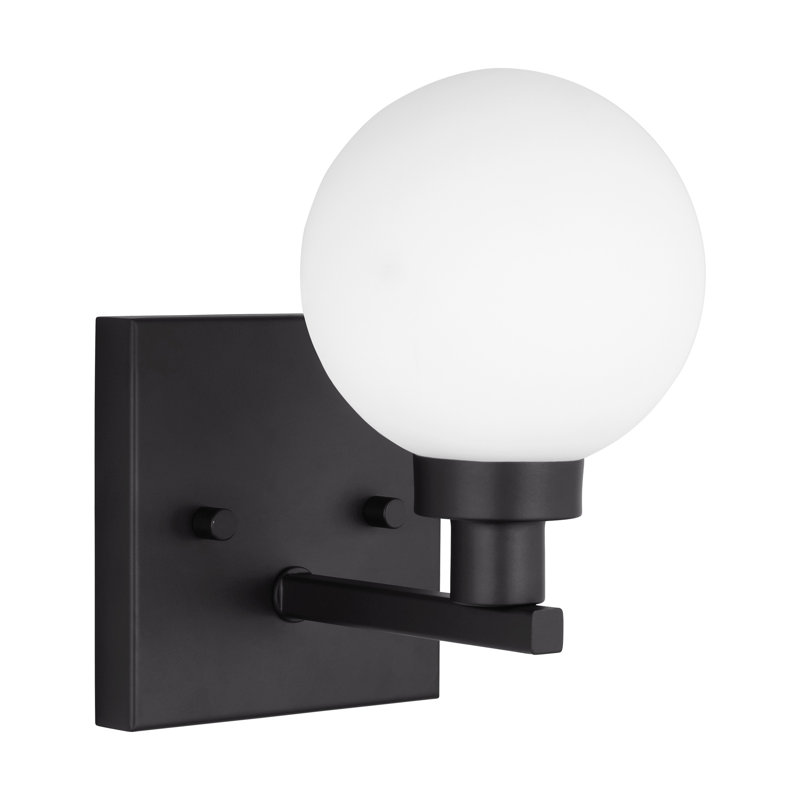 Clybourn Midnight Black Industrial Wall Sconce with Milk Glass