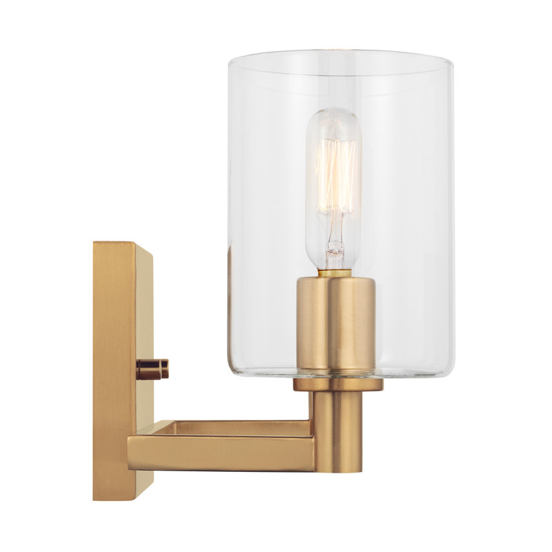 Satin Brass Cylinder 2-Light Clear Glass Bath Vanity