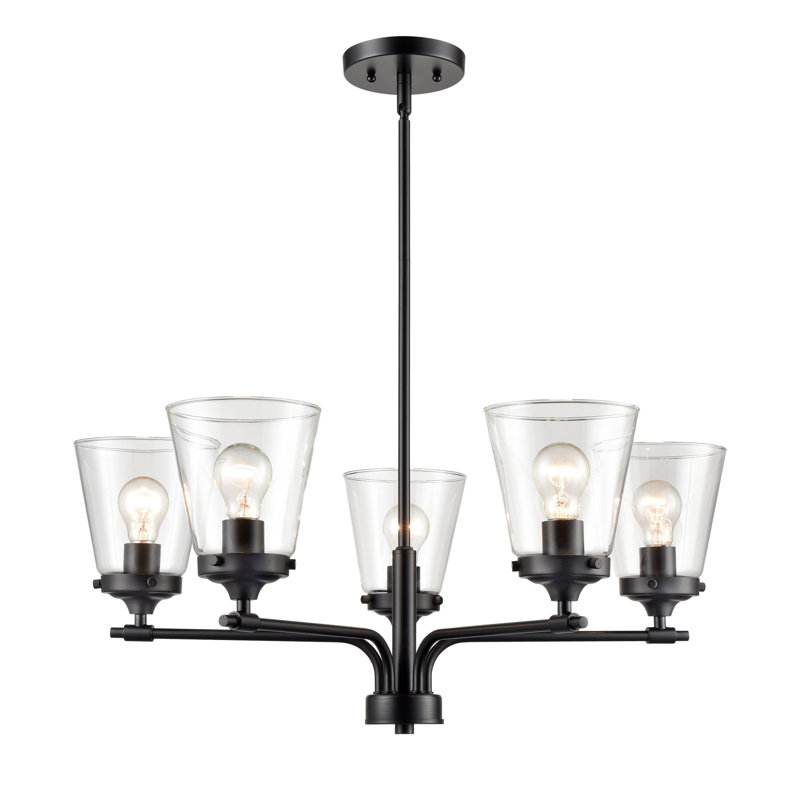 Modern Black 5-Light Chandelier with Clear Glass and Adjustable Height