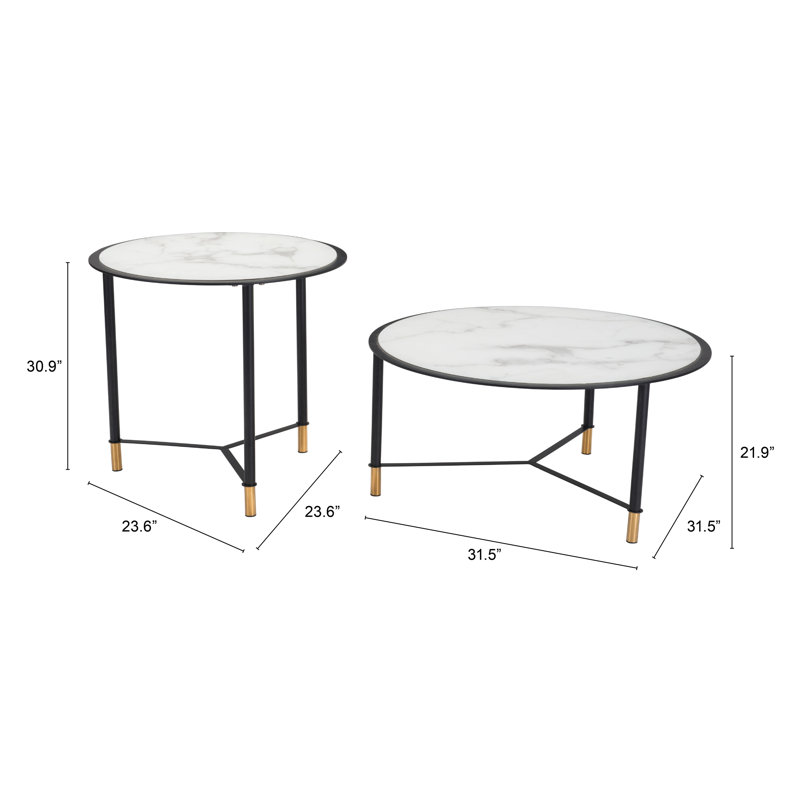 Mod Davis 31.5" Round Coffee Tables in Black & White with Marble Print