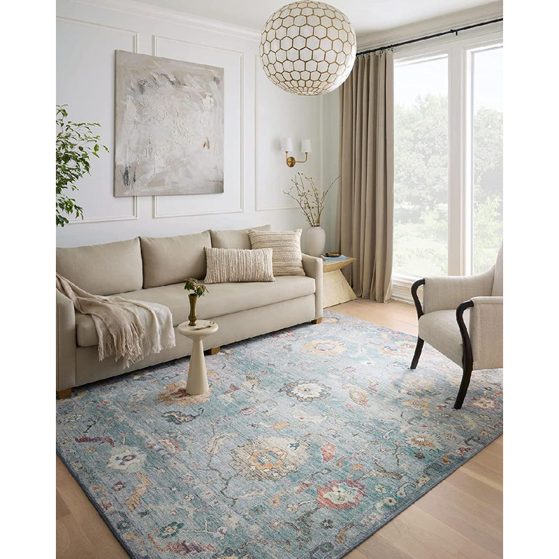 Cloudscape Dream 2'x5' Blue Wool-Blend Indoor Area Rug