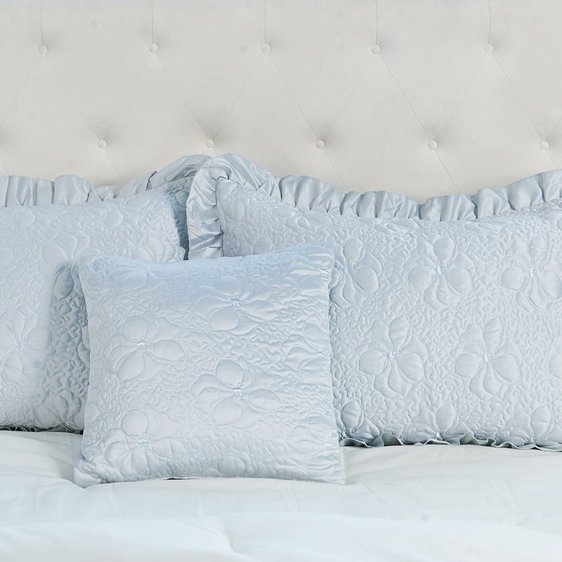 Light Blue King Microfiber Reversible Duvet Set with Ruffles