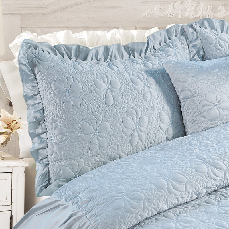 Light Blue King Microfiber Reversible Duvet Set with Ruffles