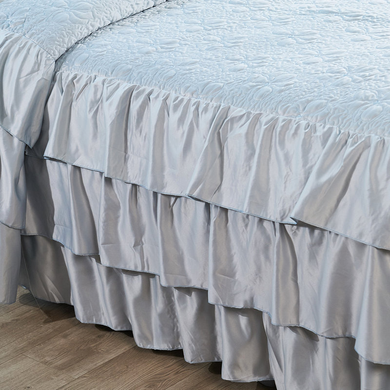 Light Blue King Microfiber Reversible Duvet Set with Ruffles