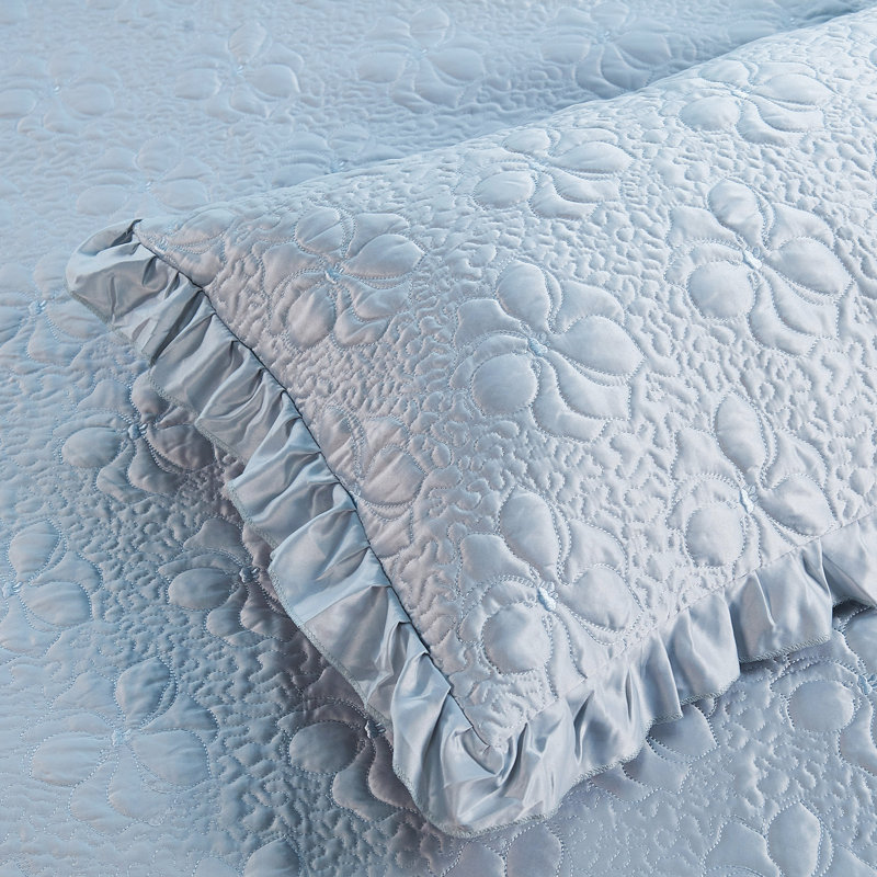 Light Blue King Microfiber Reversible Duvet Set with Ruffles