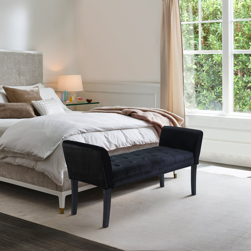 Chatham Transitional Tufted Black Velvet 53'' Bench
