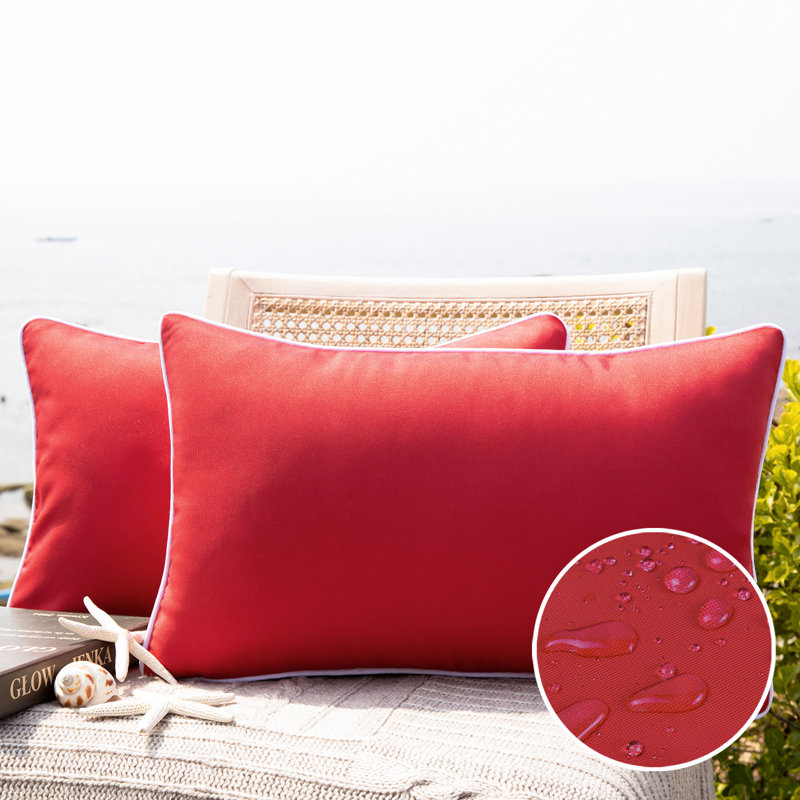 Red and White Rectangular Outdoor Throw Pillow Set