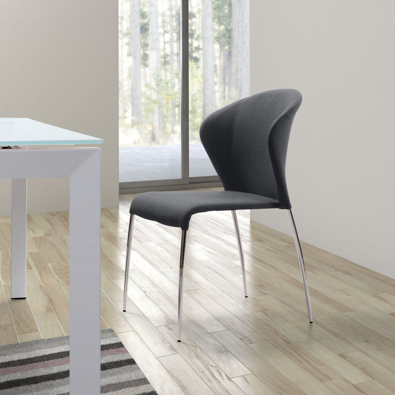 Modern Graphite Linen and Metal Upholstered Side Chair