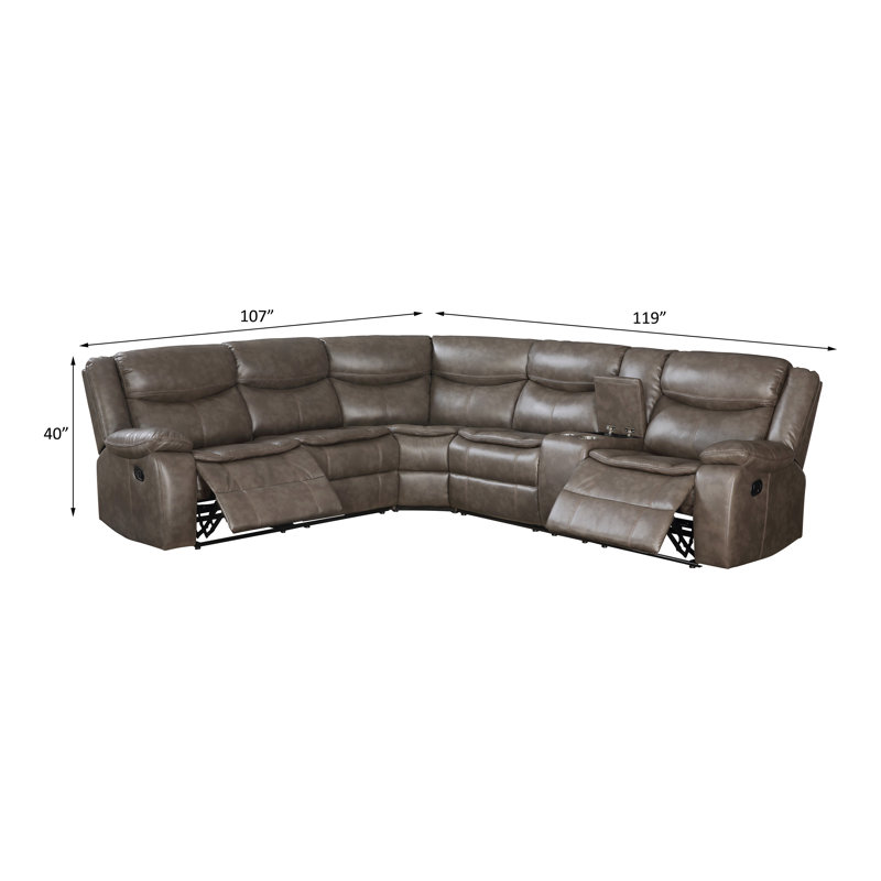 Luxurious Taupe Leather-Aire 3-Piece Tufted Sectional with Cup Holders