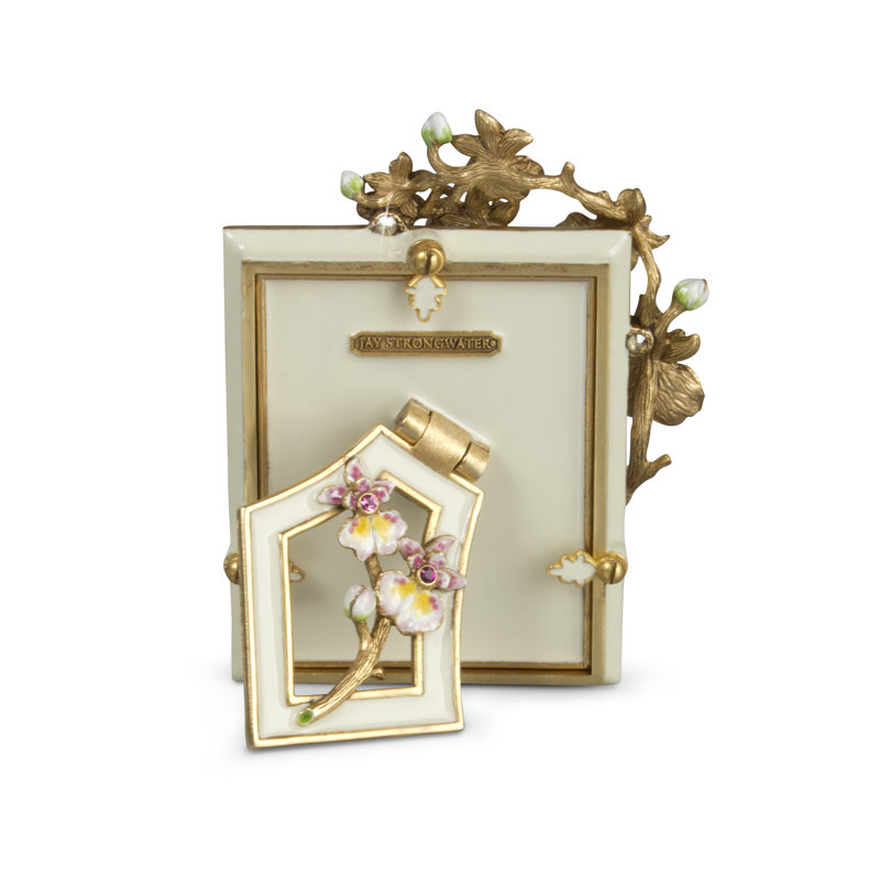White Enameled Orchid Embellished Tabletop Photo Frame