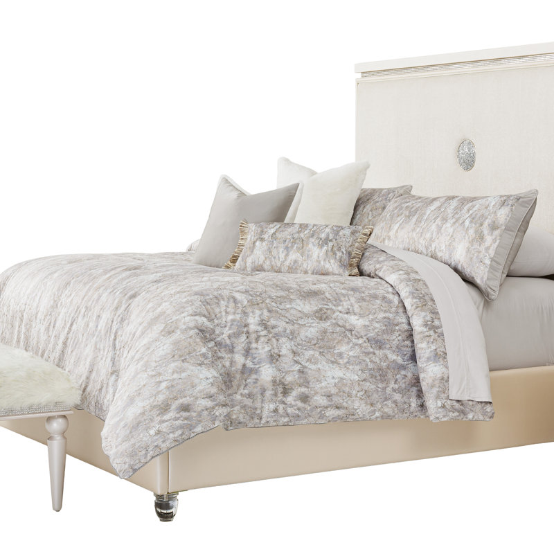 Odessa Queen Comforter Set in Gray Velvet with Metallic Accents