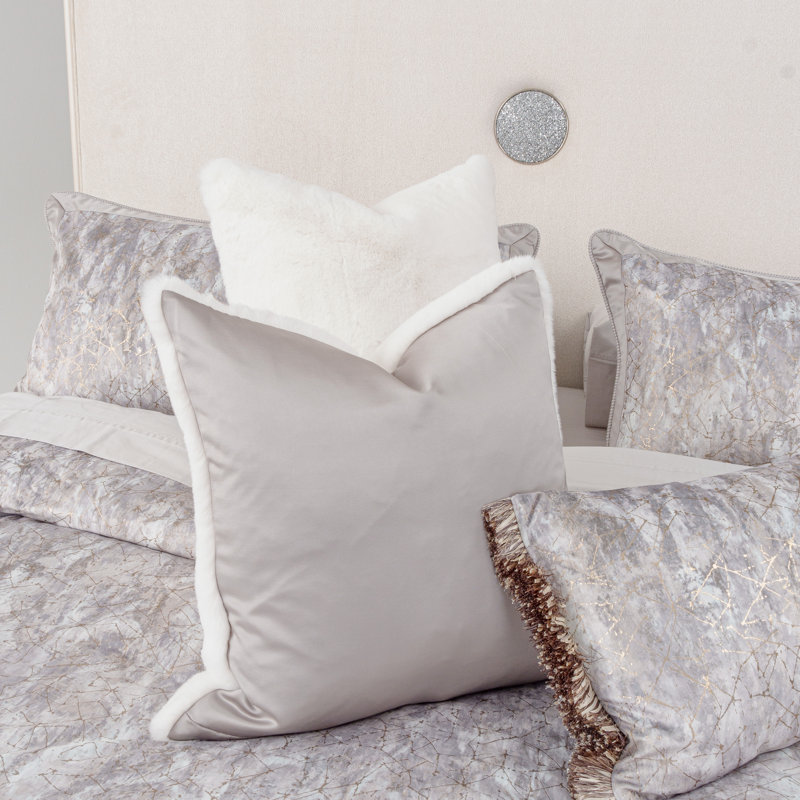Odessa Queen Comforter Set in Gray Velvet with Metallic Accents