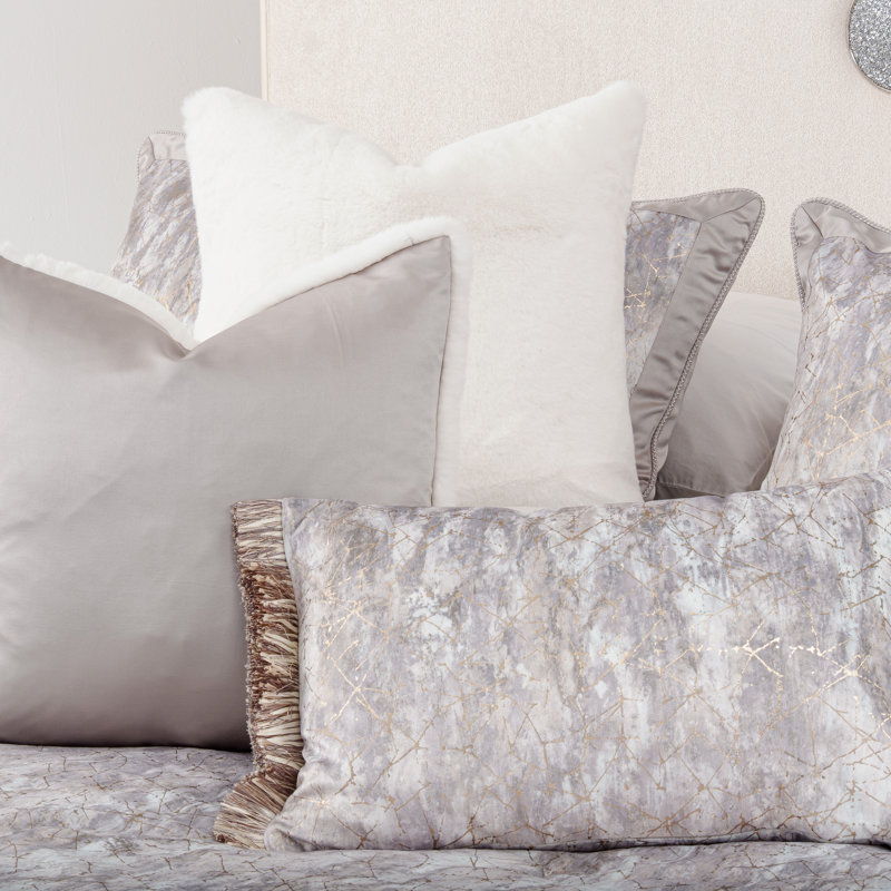 Odessa Queen Comforter Set in Gray Velvet with Metallic Accents