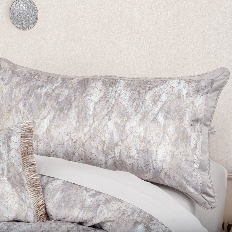 Odessa Queen Comforter Set in Gray Velvet with Metallic Accents