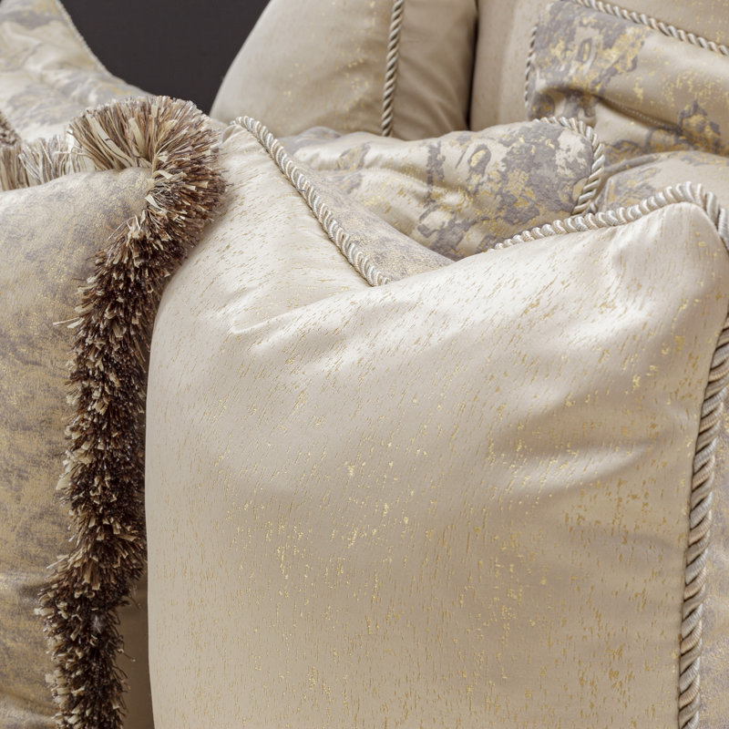 Elegant Ivory Jacquard Queen Comforter Set with Gold Accents