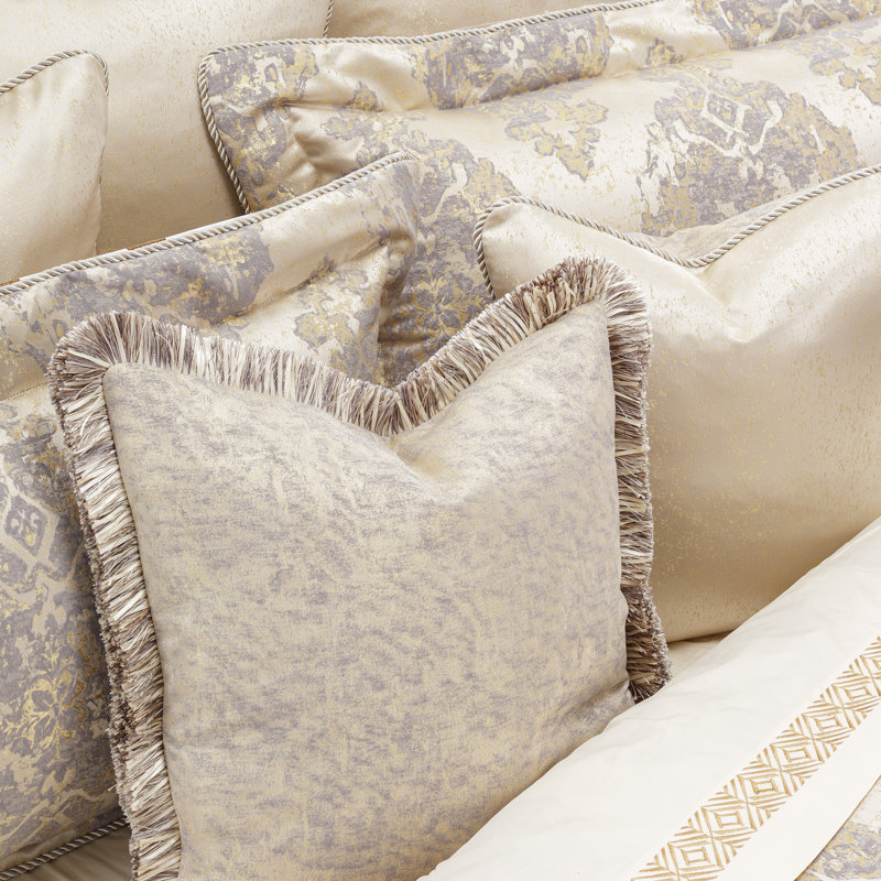 Elegant Ivory Jacquard Queen Comforter Set with Gold Accents