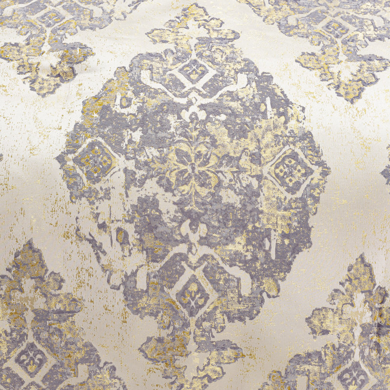 Elegant Ivory Jacquard Queen Comforter Set with Gold Accents