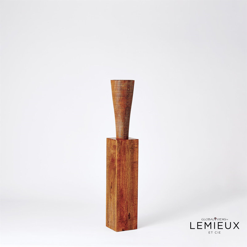 Large Natural Wood Floor Pillar Candle Holder