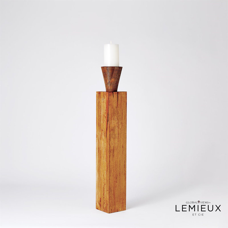 Large Natural Wood Floor Pillar Candle Holder
