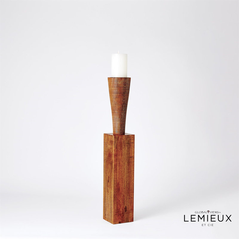 Large Natural Wood Floor Pillar Candle Holder