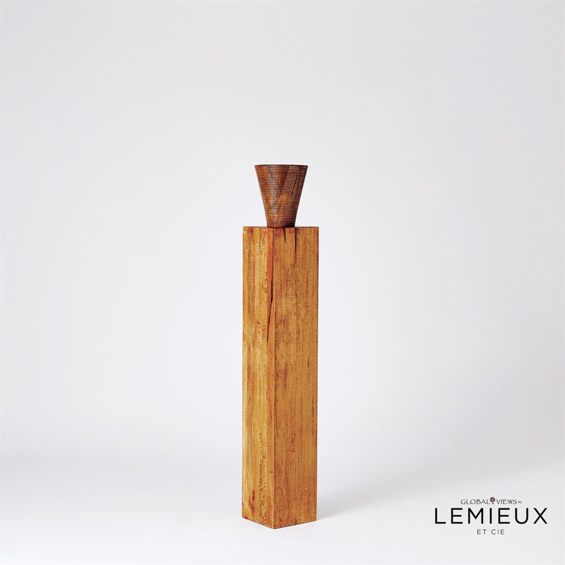 Large Natural Wood Floor Pillar Candle Holder