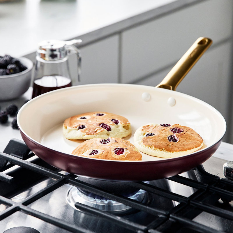 Sky Blue and Gold Ceramic Nonstick Frying Pan Set