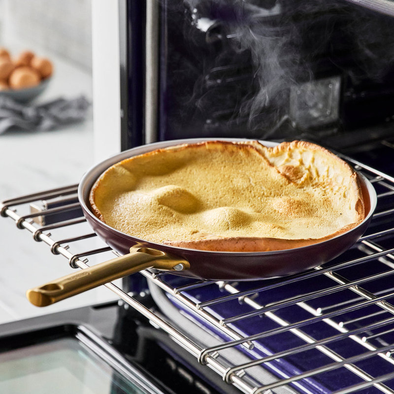 Sky Blue and Gold Ceramic Nonstick Frying Pan Set