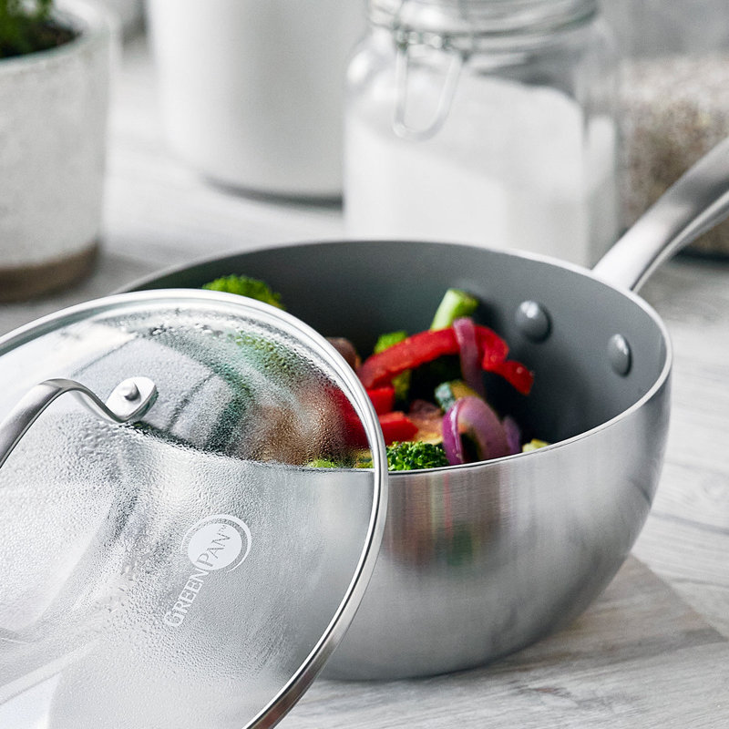 2.5-Quart Silver Stainless Steel Ceramic Nonstick Saucepan with Lid