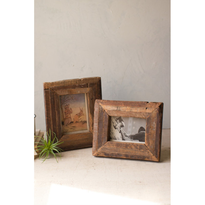 Rustic Brown Recycled Wood Tabletop Picture Frames Set