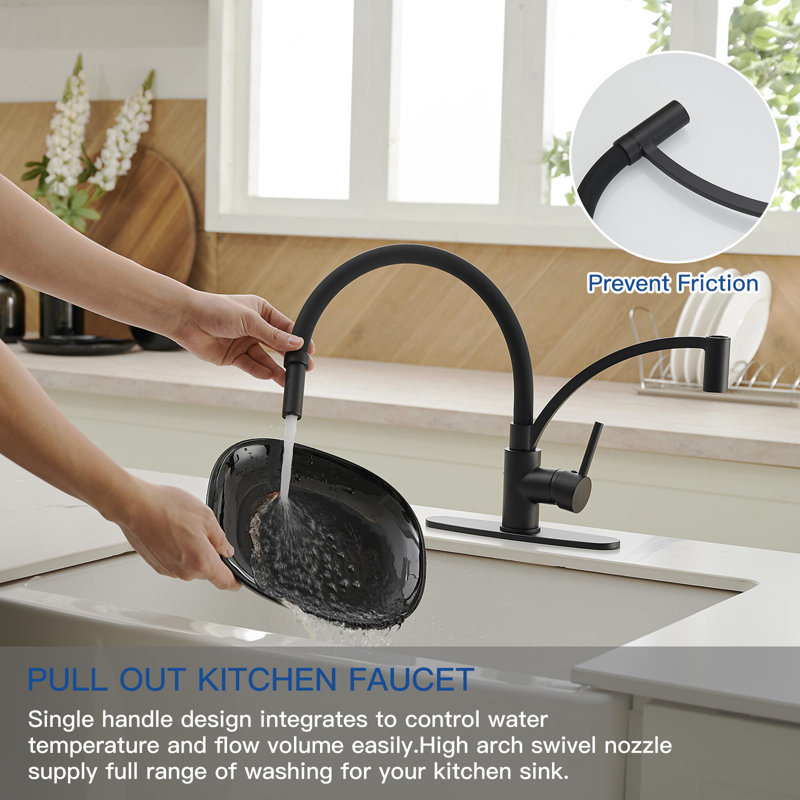 Matte Black Pull-Out Spray Single Handle Kitchen Faucet